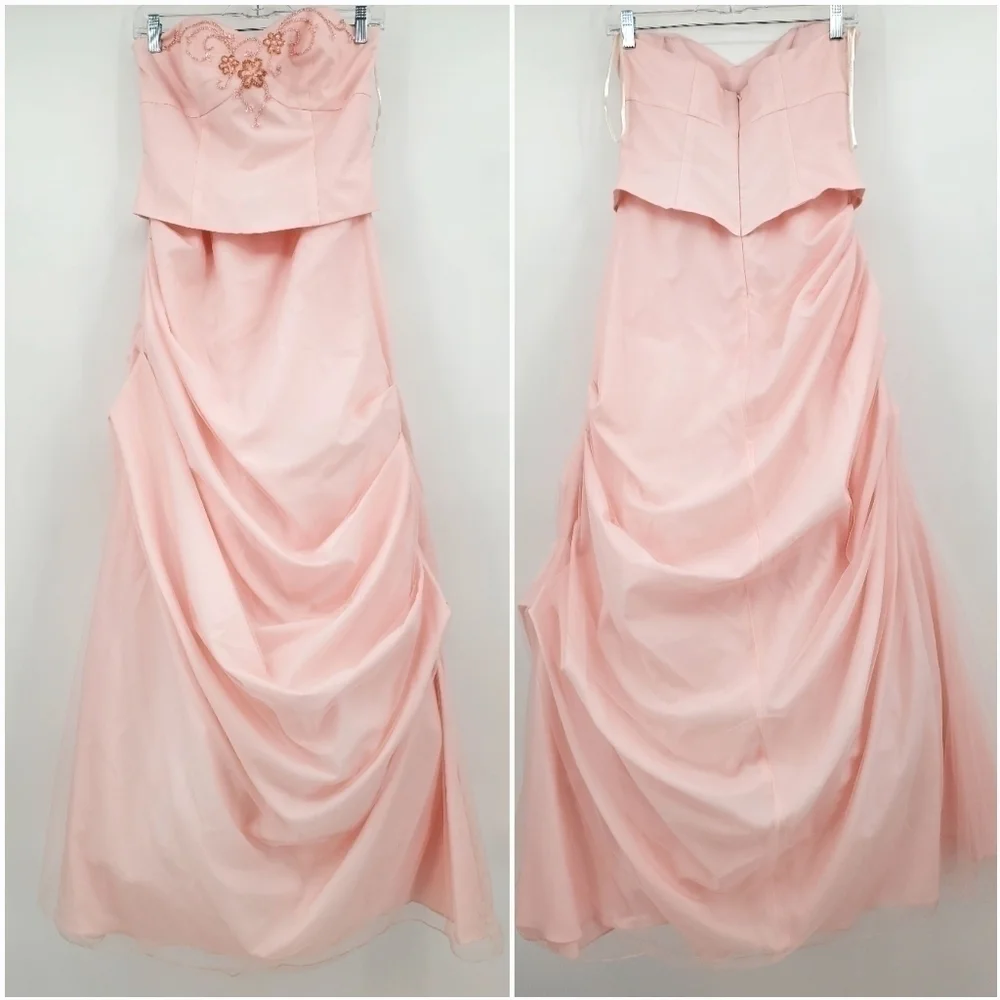 David's Bridal Pink Beaded Floor Lenght Gown